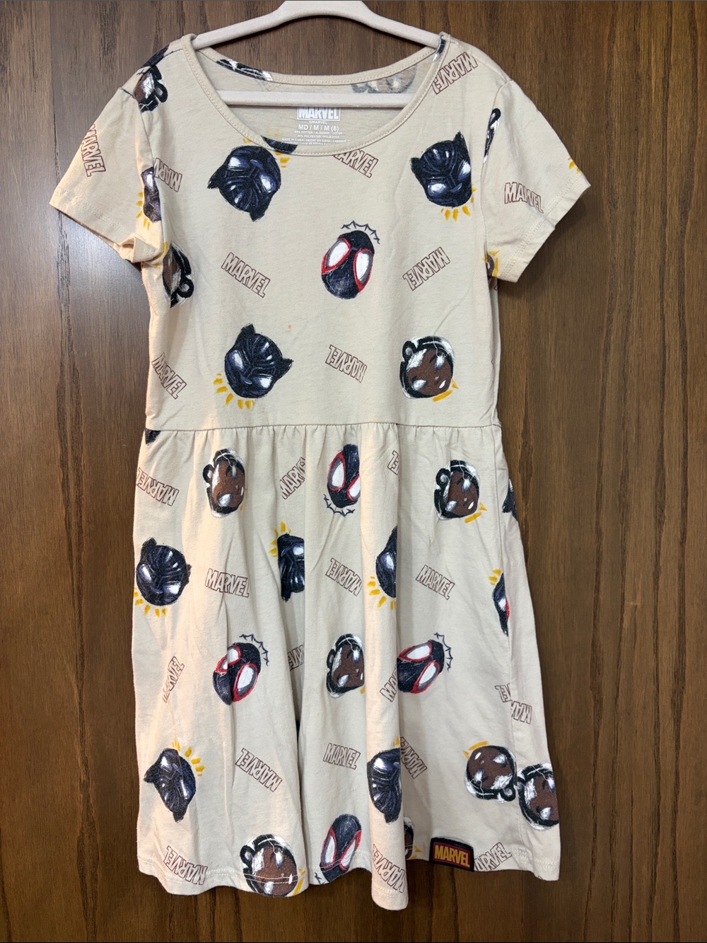 Marvel Beige Graphic Kids Dress with Black & Red Accents